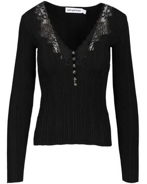Self-Portrait V-Neck Knitwear - Negro