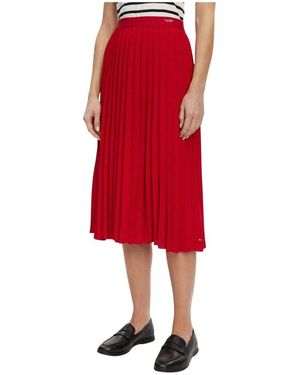 Tommy Hilfiger Fließender Plissierter Midi-Rock Mit Gummizug - Rot