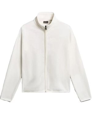 Napapijri Hoodies & Sweatvesten ,Wit ,Polyester High-Collar Fleece Jacket
