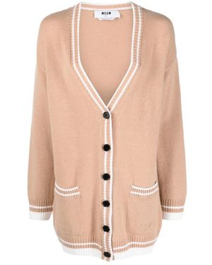 MSGM Truien & Vesten ,Wol Contrasting-Trim V-Neck Cardigan - Roze