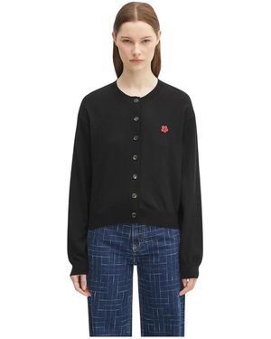 KENZO Boke Flower Crest Rundhals-Strickjacke - Schwarz