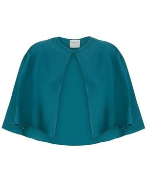 forte_forte Jassen ,Blauw ,Cape Met Elegante Zijde Details