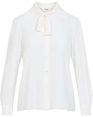 Celine Ivory Acetatbluse Mit Lavallière-Ausschnitt - Weiß