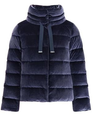 Herno Gewatteerde Katoenen Donsjas Met Hoge Kraag - Blauw