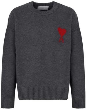 Ami Paris Round-Neck Knitwear - Gris