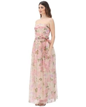 Max Mara Blumiges Beiges Langes Kleid - Pink