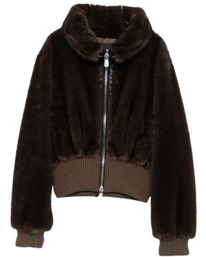 Pinko Cropped Jacket With Plush Faux Fur Texture - Black