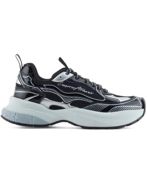 Emporio Armani Zwarte Gestreepte Patroon Sneakers Dikke Zool - Blauw