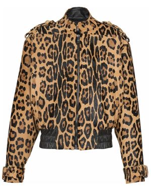 Balmain Leren Bomberjack Met Luipaardprint - Zwart