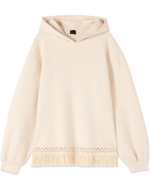 Oltre Hoodies & Sweatvesten ,Katoen Hooded Sweatshirt Met Franjes - Naturel