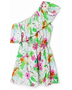 Desigual Jurk Met Één Schouder En Ruches - Groen