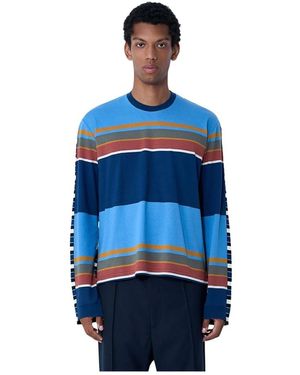 Marni Gestreiftes Logo Motif T-Shirt - Blau