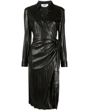 MSGM Geplooide Imitatieleer Wikkeljurk - Zwart