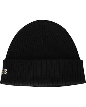 Lacoste Gerippte Beanie Aus Gebürsteter Wolle - Schwarz
