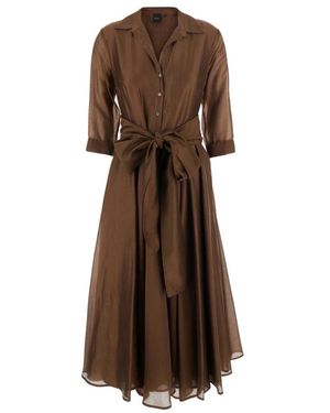 Plain Kleedjes ,Bruin ,Licht Lyocell Midi Jurk