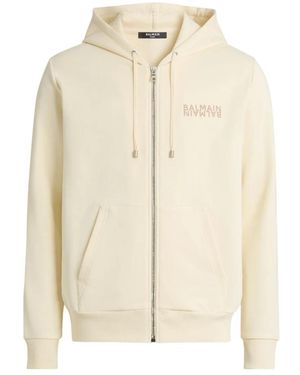Balmain Hoodies & Sweatvesten ,Katoen Mirror Zip-Up Hoodie - Naturel