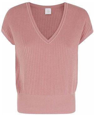 Eleventy Truien & Vesten ,Roze ,Katoen Maglia Smanicata Scollo V