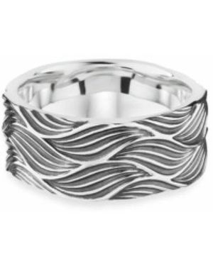 Caï Wellen Stil Oxidiert Silber Herrenring - Mettallic