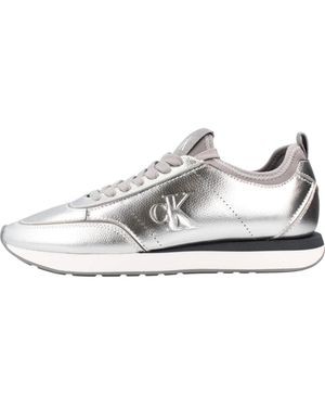 Calvin Klein Schoenen ,Grijs ,Leer Retro Runner Metallic - Wit