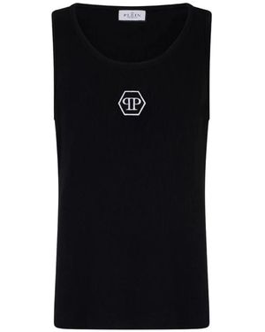 Philipp Plein Tops ,Zwart ,Katoen Hexagon Tank Top