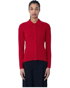 Dries Van Noten Truien & Vesten ,Rood ,Wol Ribgebreide Cardigan Met Knopen