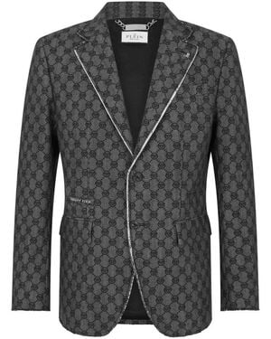 Philipp Plein Miami Vice Fit Blazer Jacquard Monogram - Zwart