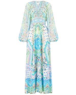 CAMILLA Kleedjes ,Veelkleurig ,Lace Up Front Long Dress - Blauw