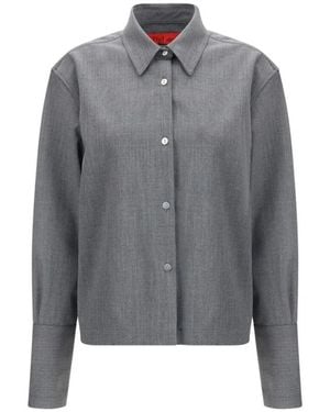 Thelatest Bruine Klassieke Kraag Shirt - Grijs