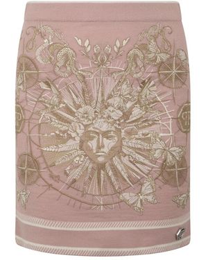 Philipp Plein Gebreide Mini Rok Vlinder Tattoo - Bruin