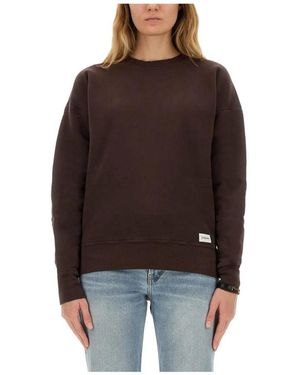 Saint Laurent Hoodies & Sweatvesten ,Bruin ,Katoen Logo Patch Fleece Sweatshirt