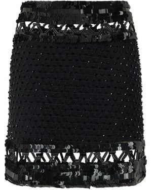 Alberta Ferretti Ricamato Tulle Beaded Miniskirt - Schwarz