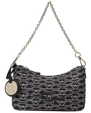 Emporio Armani Logo Print Denim Schultertasche - Schwarz