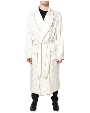 Dolce & Gabbana Seidenlogo Herren Wickelbademantel Jacke - Natur
