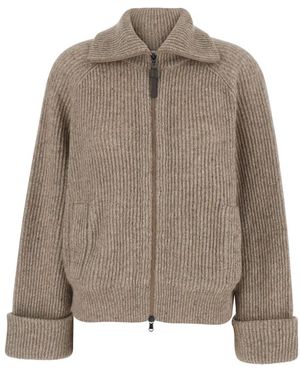 Brunello Cucinelli Truien & Vesten ,Bruin ,Wol Monile Rib-Gebreide Ritsvest