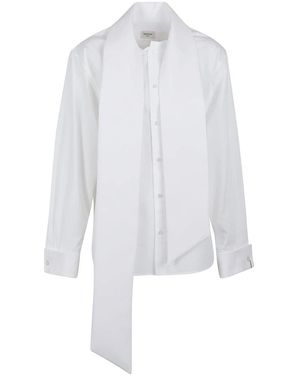 Saint Laurent Overhemden ,Wit ,Leer Overhemd Met Knopen En Lavallière-Kraag