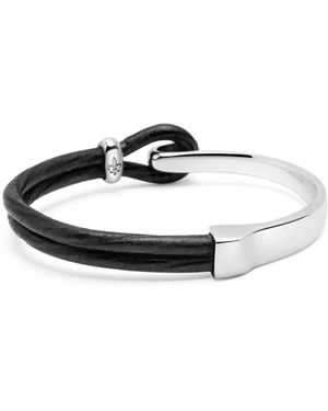 Nialaya Accessoires ,Zwart ,Leer Sterling Zilveren Haak Lederen Armband