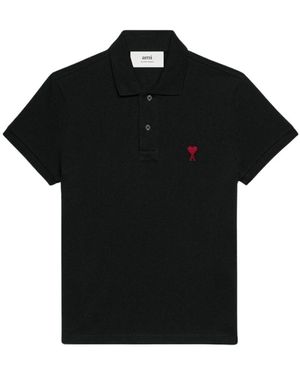 Ami Paris Polo nero in cotone organico con logo ricamato