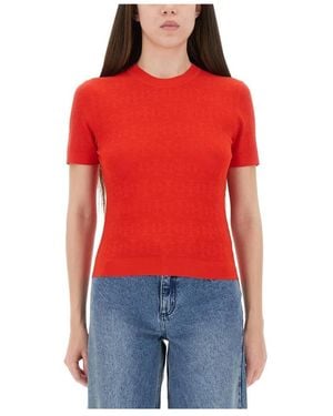Tory Burch Truien & Vesten ,Rood ,Polyester Gebreide Top Met Geperforeerd Design
