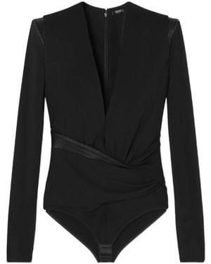 Versace Safety Pin Draped Bodysuit - Zwart