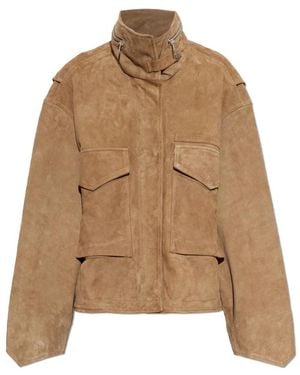 AllSaints Jassen ,Bruin ,Suède Clay Funnel Neck Suède Cropped Jacket