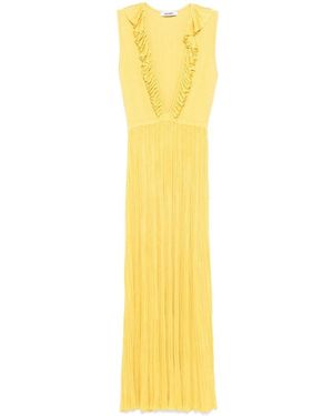 Antonino Valenti Sonnenblumengelbes gerüschtes v-ausschnitt kleid