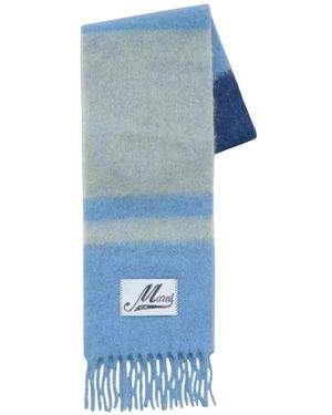 Marni Accessoires ,Blauw ,Wol Blauw Gestreepte Franje Sjaal