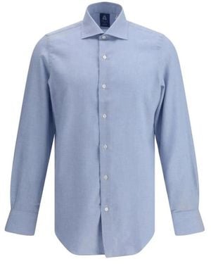 Finamore 1925 Elegantes Baumwoll-Kaschmir-Mix Klassisches Hemd - Blau
