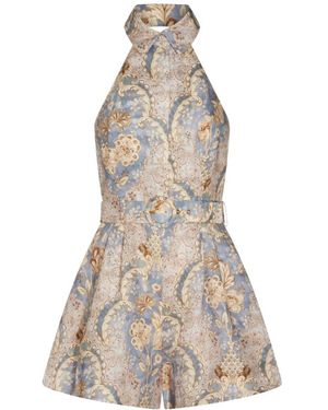 Zimmermann Jumpsuits & Playsuits ,Veelkleurig ,Leer Halter Playsuit Met Riem - Meerkleurig
