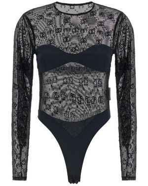 Marine Serre Tops ,Zwart ,Moonogram Bodysuit Met Lange Mouwen - Grijs