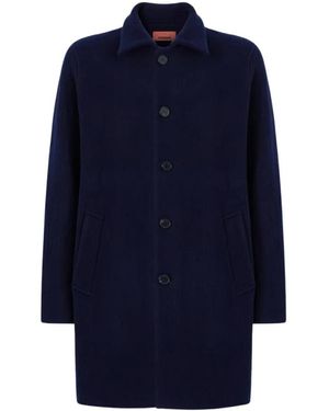 Missoni Blauer Zig-Zag Doppelstrick Wollmantel