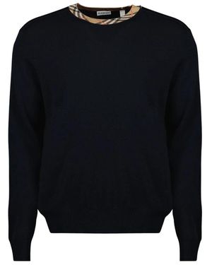 Burberry Pullover Mit Karomuster-Besatz Aus Wolle - Blau