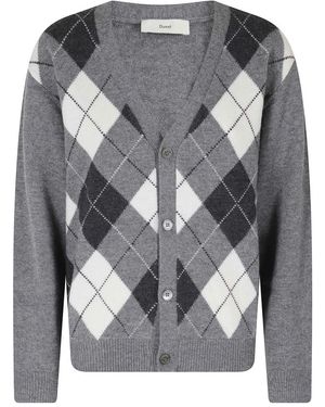 DUNST V-Ausschnitt Argyle-Cardigan - Grau