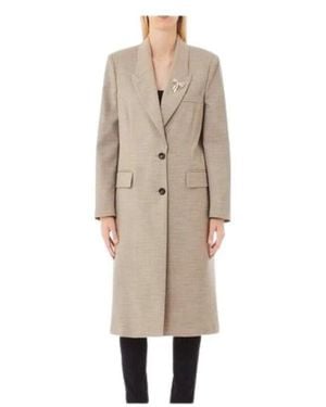 Liu Jo Eleganter Langer Blazer Mit Strassbrosche - Natur
