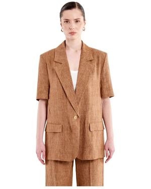 ViCOLO Kurzärmliger Blazer Aus Viskose-Leinen - Braun